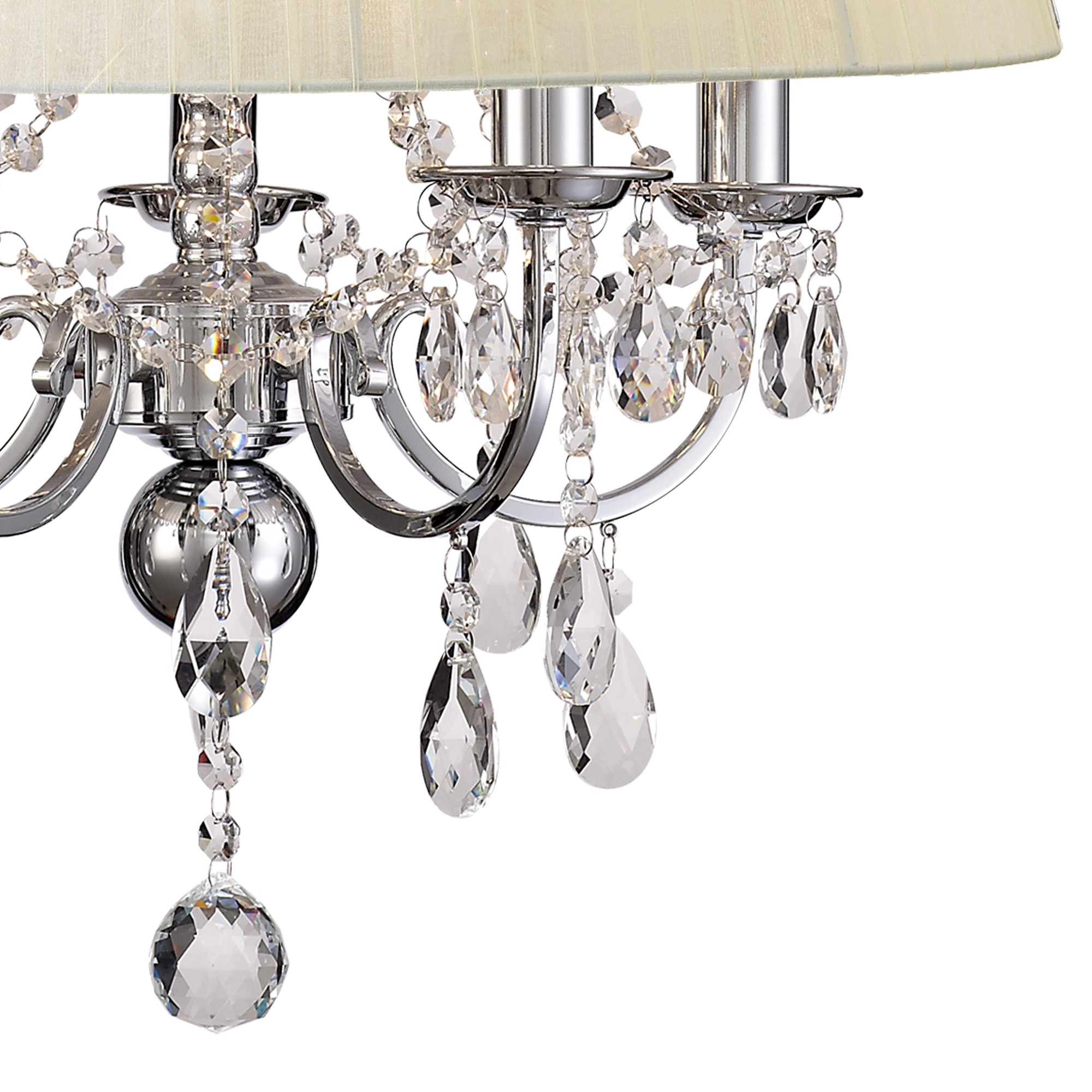 Olivia Polished Chrome-Ivory Cream Crystal Ceiling Lights Diyas Shaded Crystal Fittings